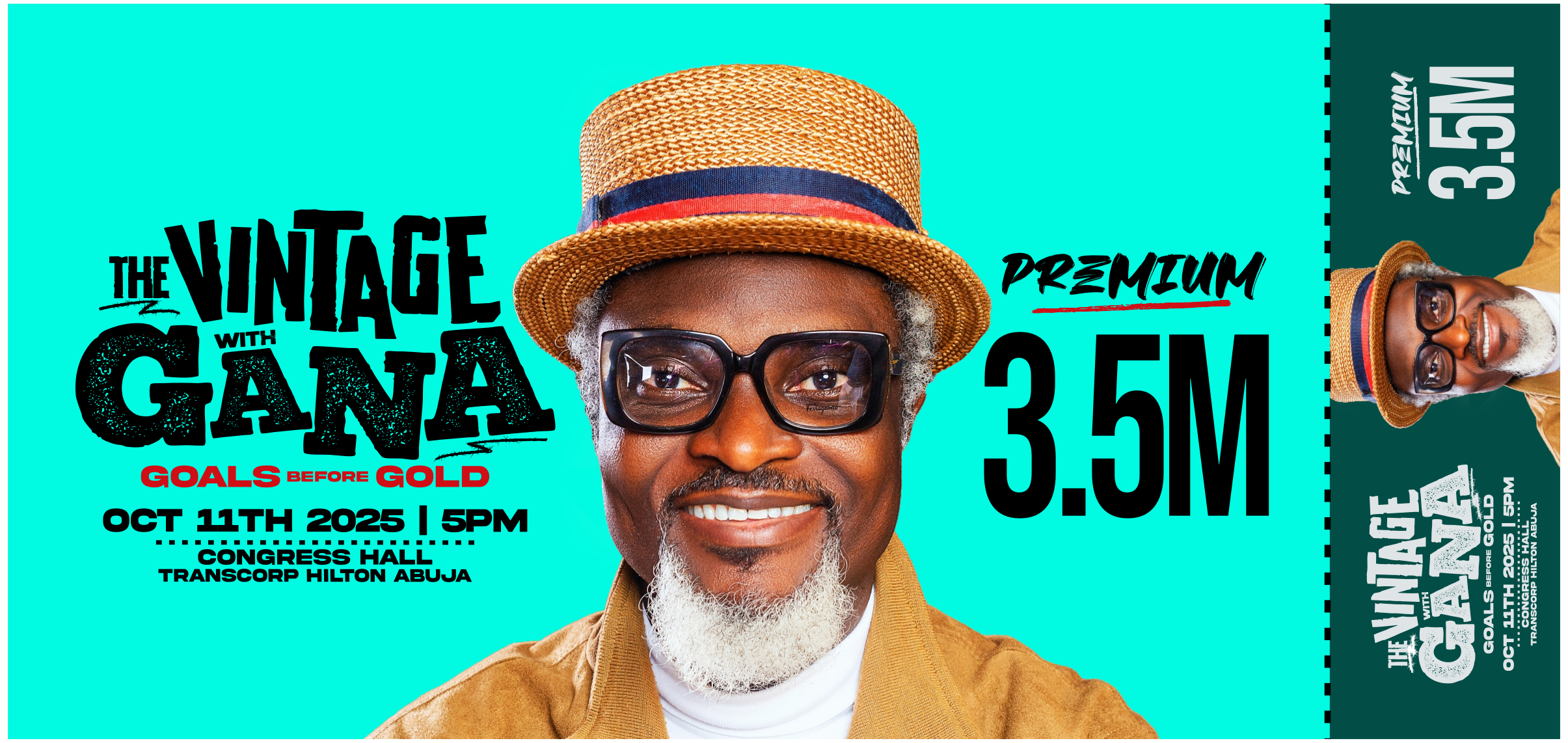 Gold comedy show ticket with premium seating and entry details